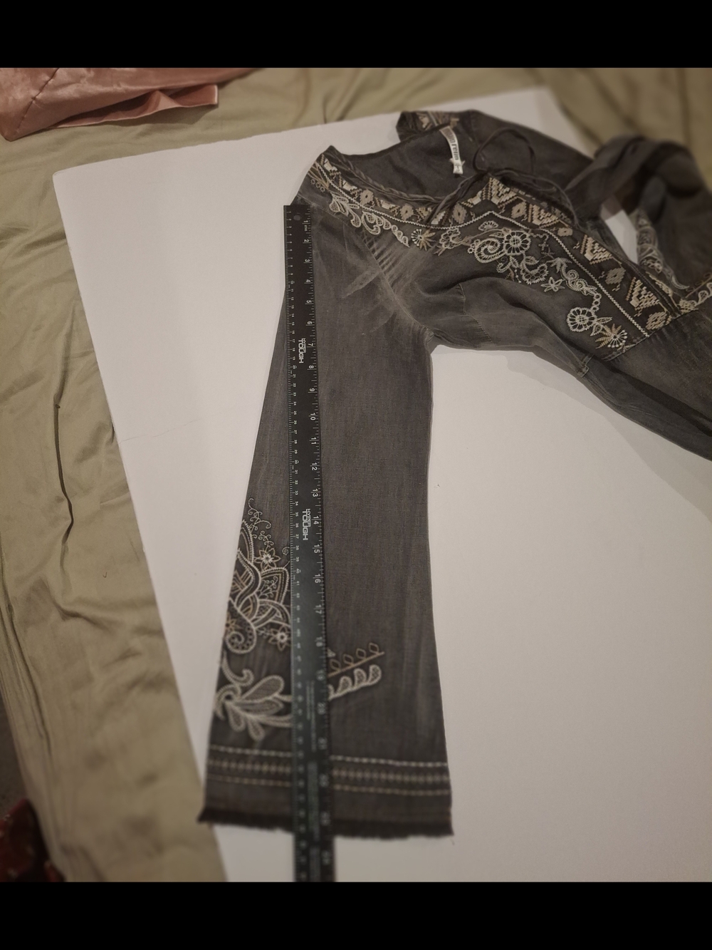 Embroidered Boho Slate Gray Peasant Dress - Picture 15 of 16
